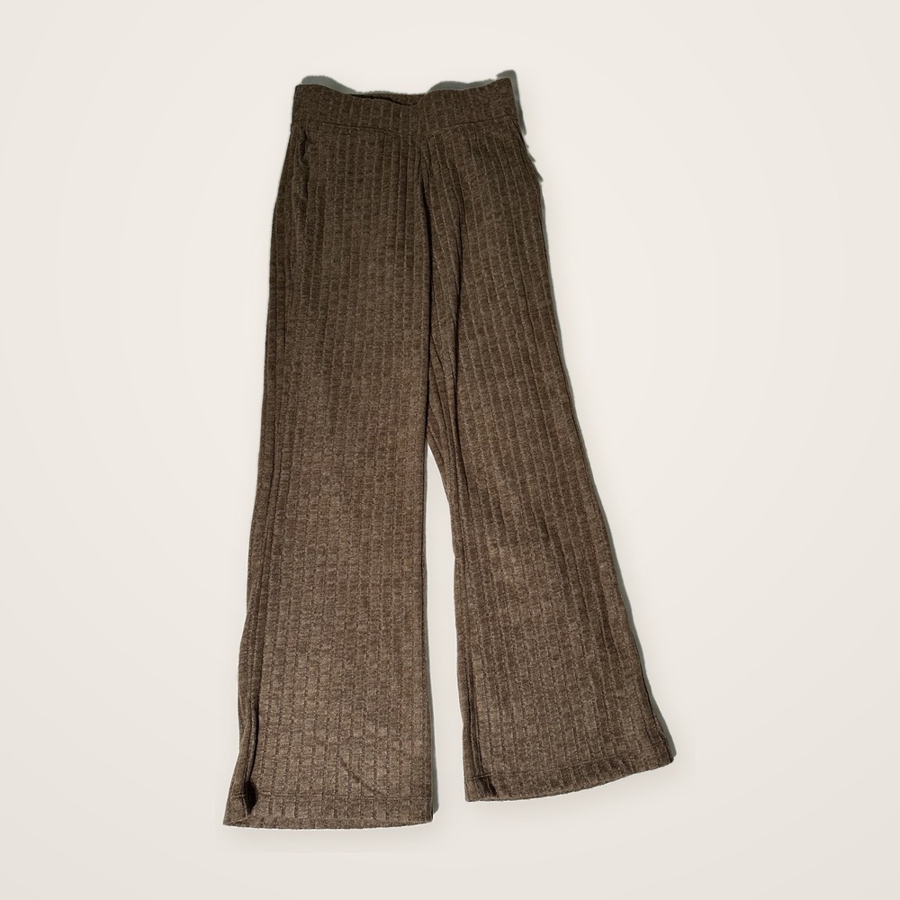 Andrew Marc Womens Brown Rib Knit Wide Leg Lounge Pants High Rise XS 1926812